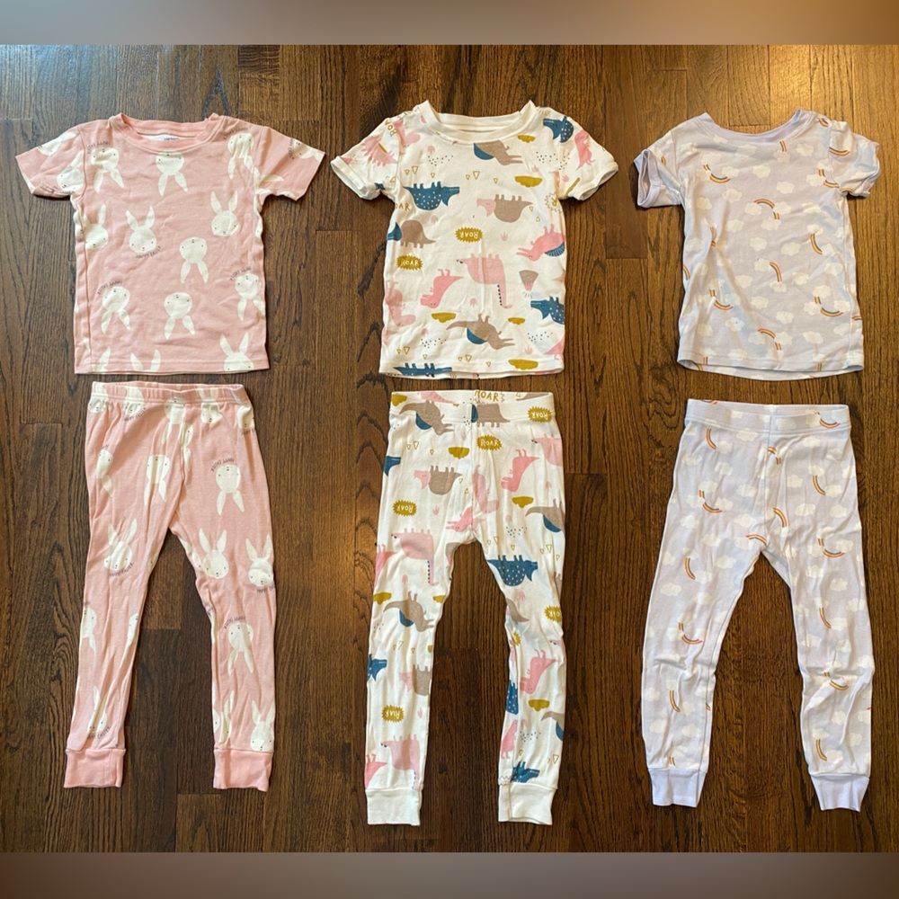LOT- 7 pairs cotton pajama sets girl size 4T (14pcs total) sleepwear USED pjs - Picture 3 of 16